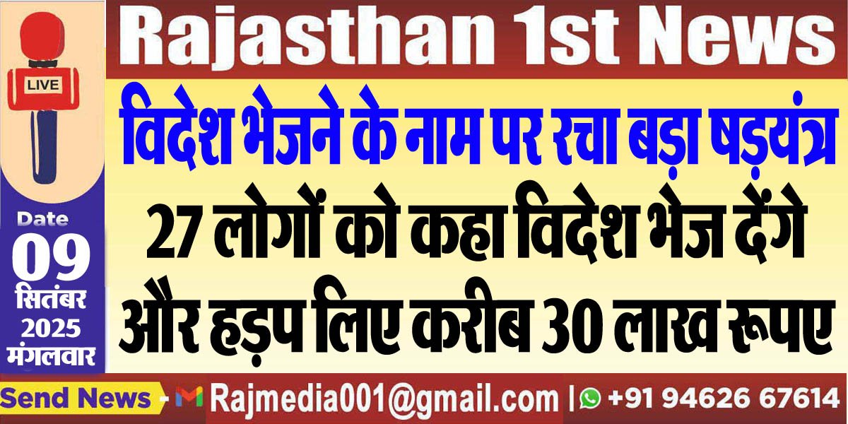 27 लोगों को कहा विदेश भेज देंगे और हड़प लिए करीब 30 लाख रूपए-Bikaner News
