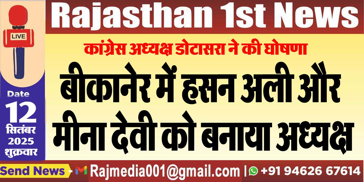 कांग्रेस अध्यक्ष डोटासरा ने की घोषणा,बीकानेर में हसन अली और मीना देवी को बनाया अध्यक्ष-Rajasthan Congress