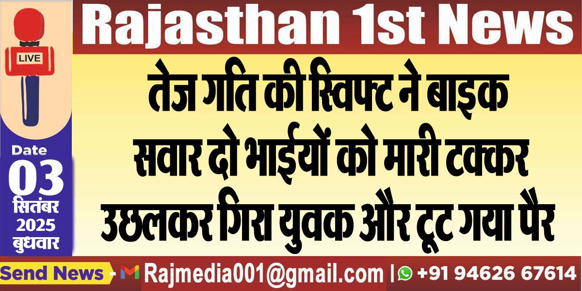 तेज गति की स्विफ्ट ने बाइक सवार दो भाईयों को मारी टक्कर,उछलकर गिरा युवक और टूट गया पैर-Bikaner News 