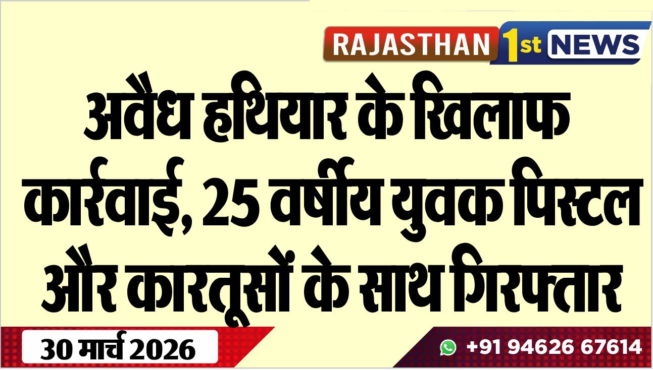अवैध हथियार के खिलाफ कार्रवाई:  25 वर्षीय युवक पिस्टल और कारतूसों के साथ गिरफ्तार- Bikaner News