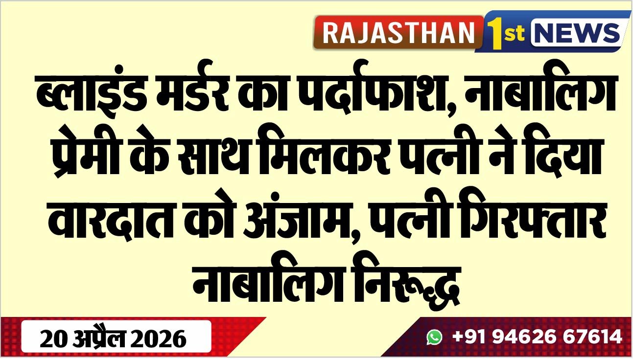 ब्लाइंड मर्डर का पर्दाफाश: नाबालिग प्रेमी के साथ मिलकर पत्नी ने दिया वारदात को अंजाम, पत्नी गिरफ्तार, नाबालिग निरूद्ध