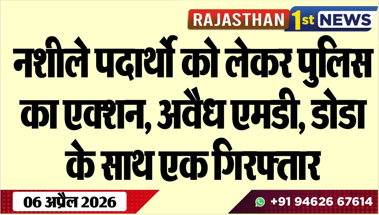 नशीले पदार्थो को लेकर पुलिस का एक्शन: अवैध एमडी, डोडा के साथ एक गिरफ्तार