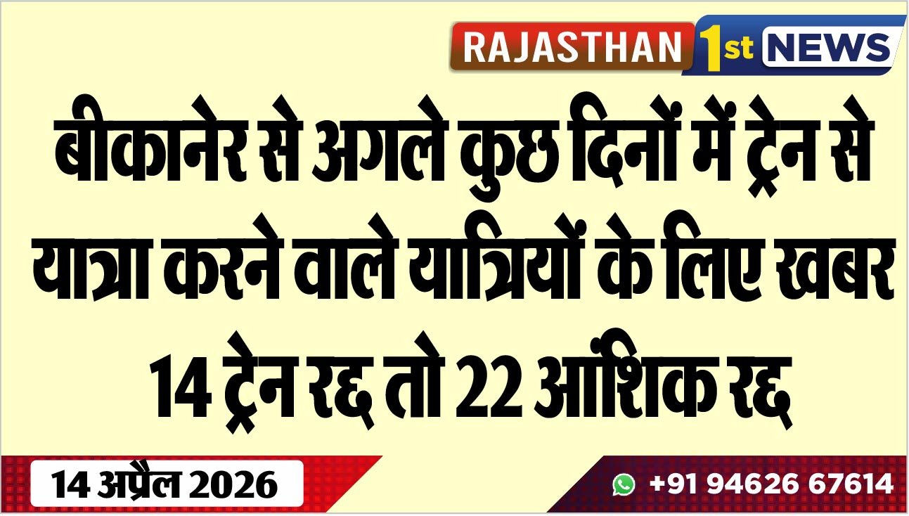 बीकानेर से अगले कुछ दिनों में ट्रेन से यात्रा करने वाले यात्रियों के लिए खबर, 14 ट्रेन रद्द तो 22 आंशिक रद्द