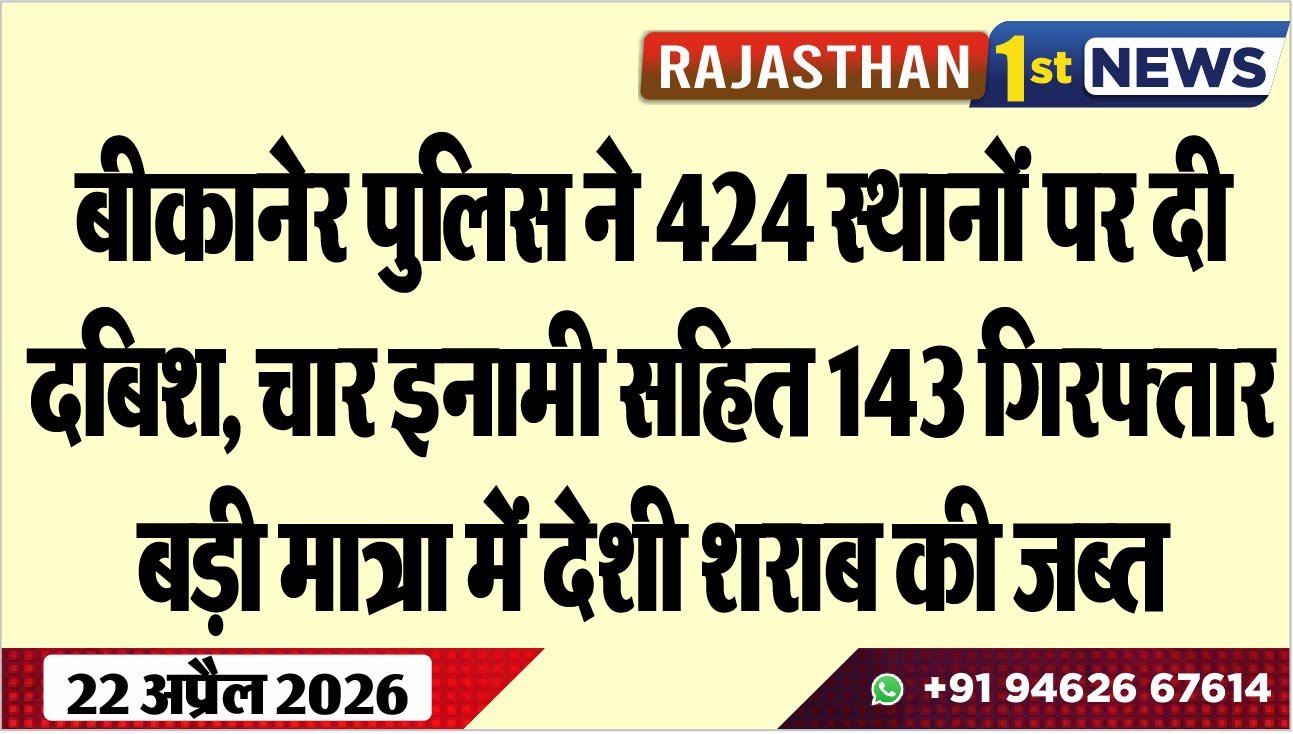बीकानेर पुलिस ने 424 स्थानों पर दी दबिश, चार इनामी सहित 143 गिरफ्तार, बड़ी मात्रा में देशी शराब की जब्त 