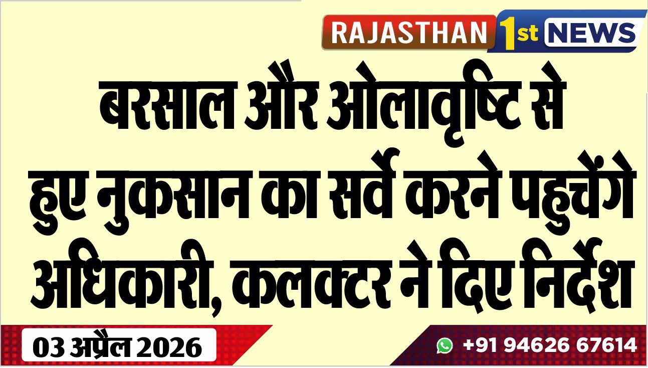 बरसाल और ओलावृष्टि से हुए नुकसान का सर्वे करने पहुचेंगे अधिकारी, कलक्टर ने दिए निर्देश