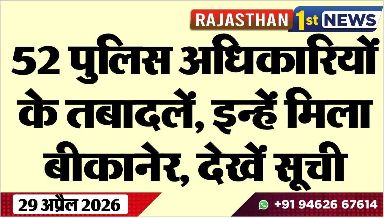 52 पुलिस अधिकारियों के तबादलें, इन्हें मिली बीकानेर, देखें सूची