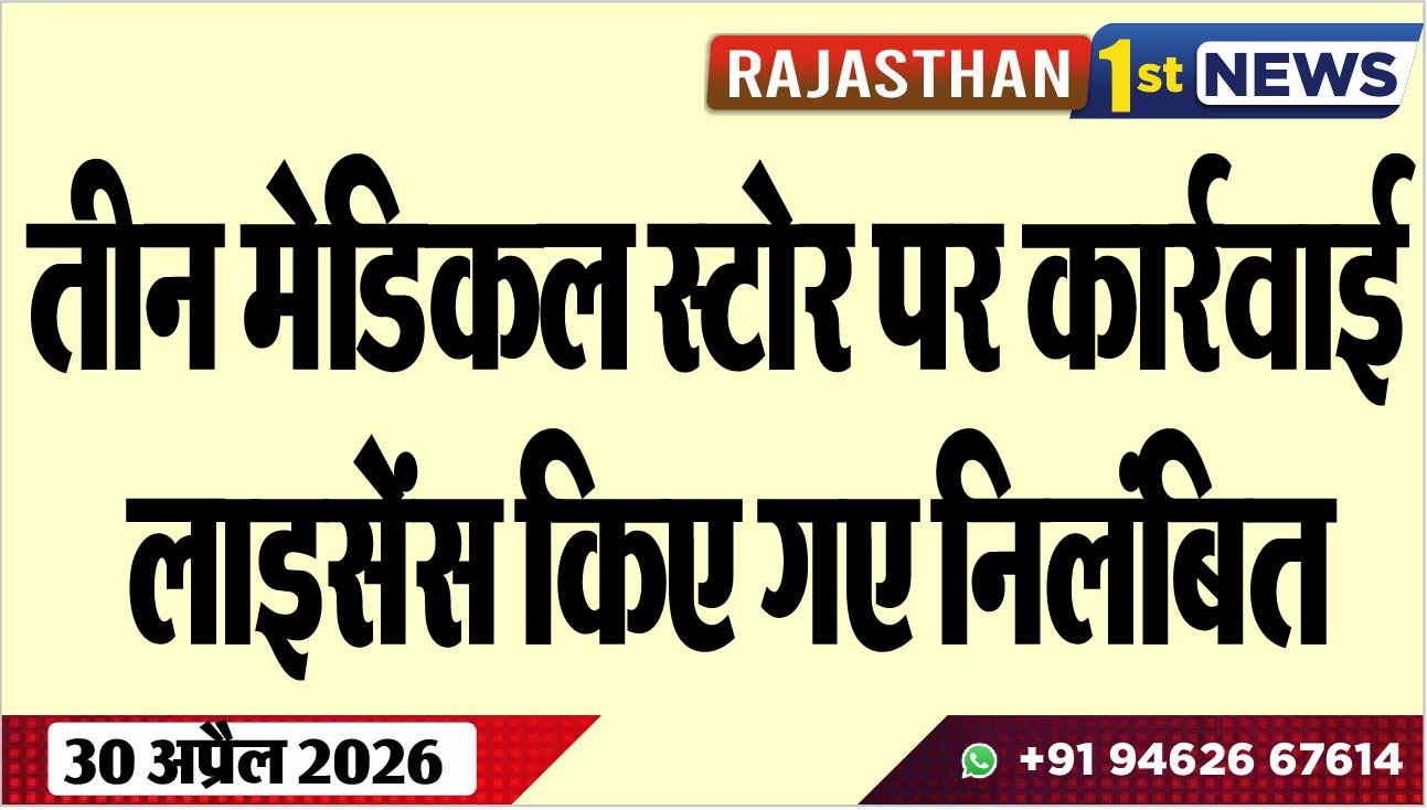 तीन मेडिकल स्टोर पर कार्रवाई, लाइसेंस किए गए निलंबित