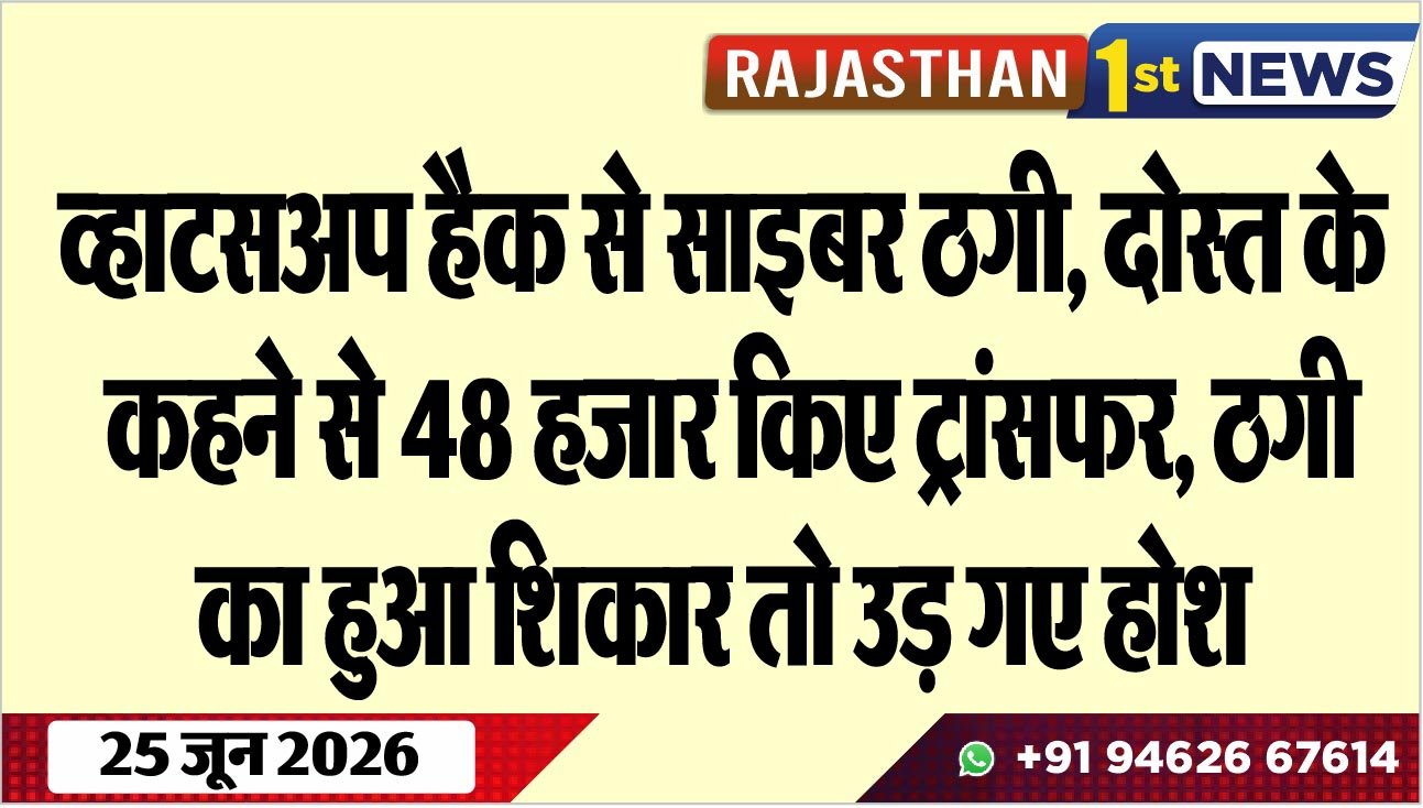 व्हाटसअप हैक से साइबर ठगी, दोस्त के कहने से 48 हजार किए ट्रांसफर, ठगी का हुआ शिकार तो उड़ गए होश