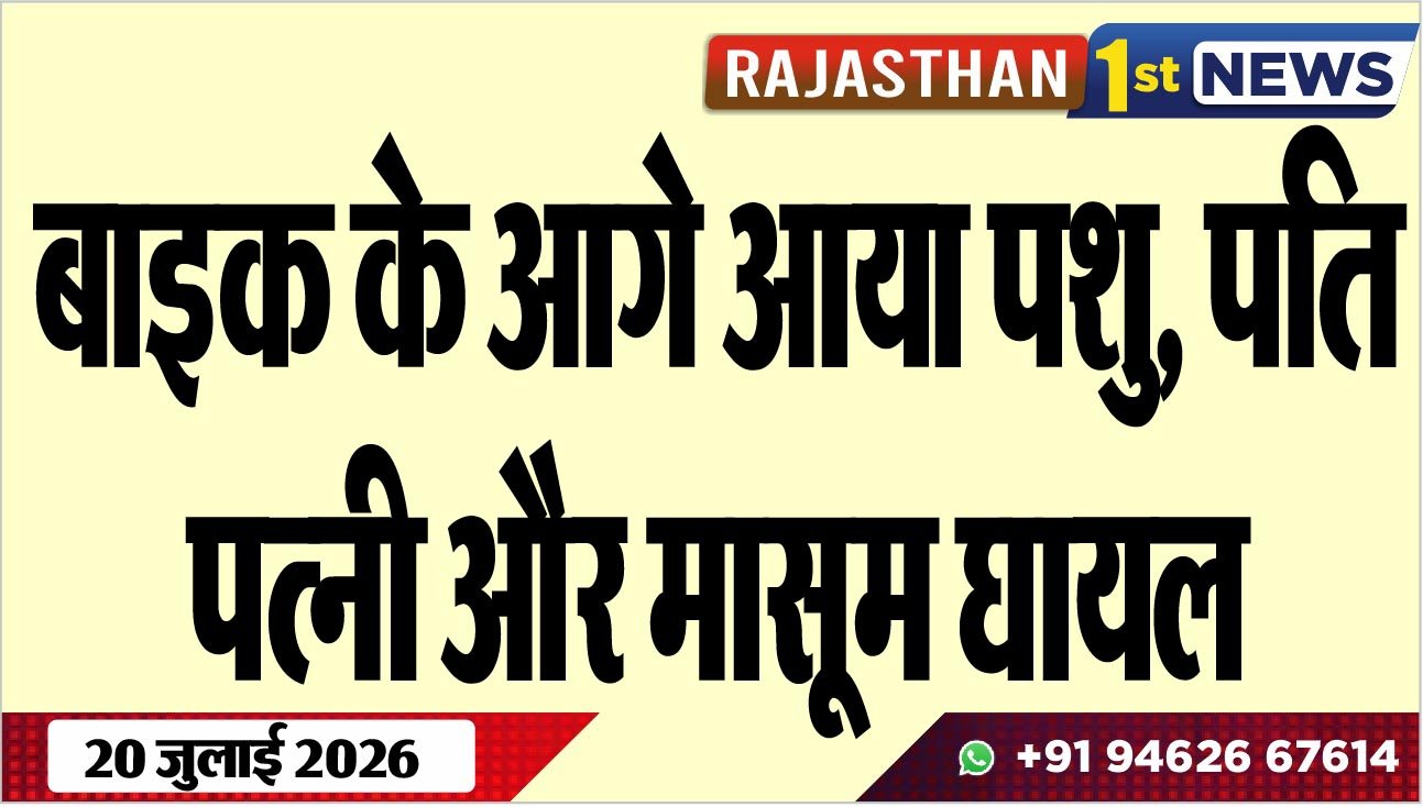 बाइक के आगे आया पशु, पति-पत्नी और मासूम घायल