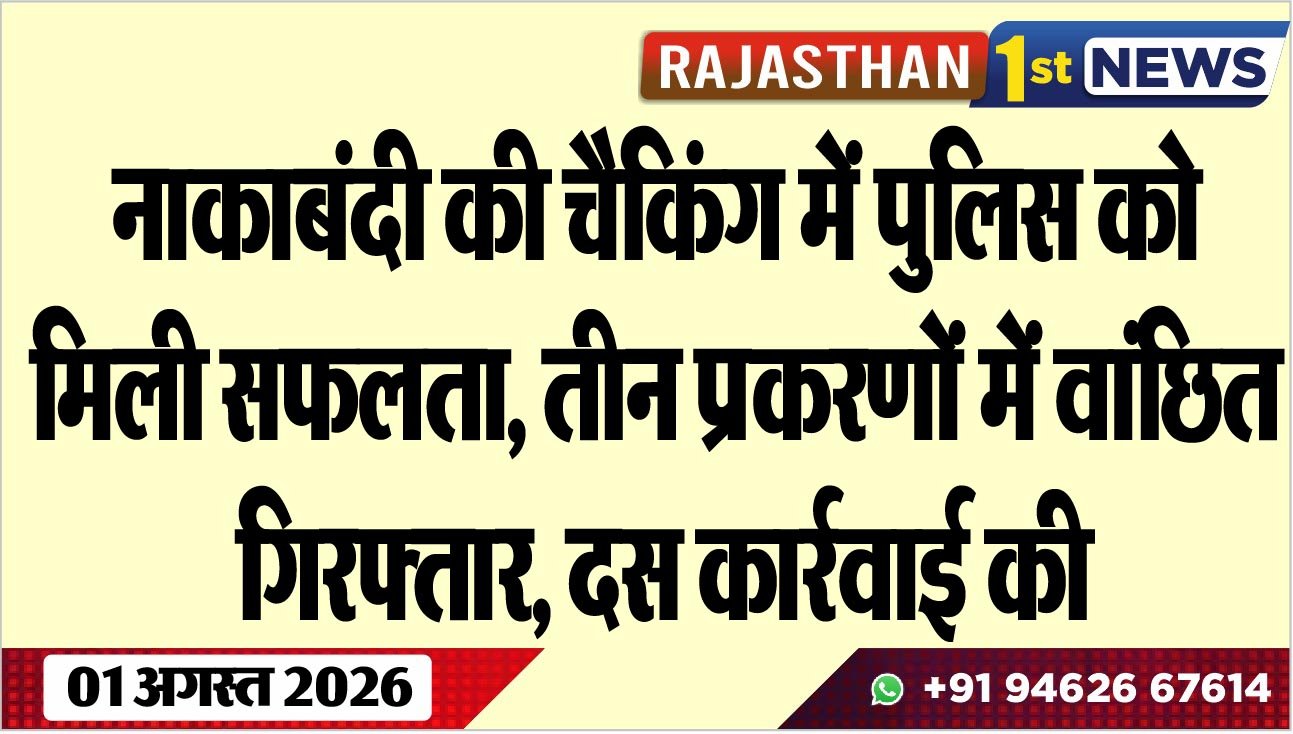 नाकाबंदी की चैकिंग में पुलिस को मिली सफलता, तीन प्रकरणों में वांछित गिरफ्तार, दस कार्रवाई की
