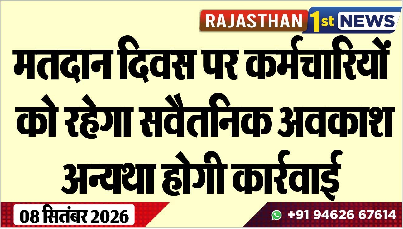 मतदान दिवस पर कर्मचारियोंं को रहेगा सवैतनिक अवकाश अन्यथा होगी कार्रवाई