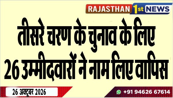 तीसरे चरण के चुनाव के लिए 26 उम्मीदवारोंं ने नाम लिए वापिस