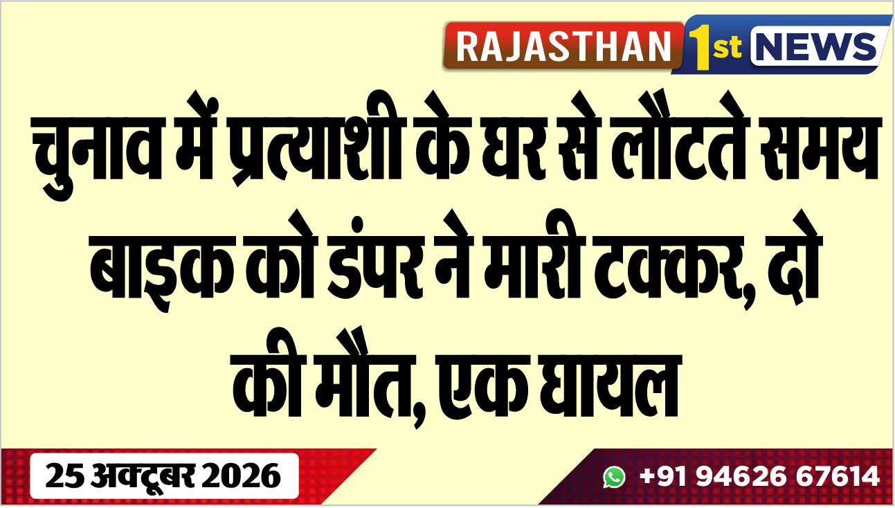 चुनाव में प्रत्याशी के घर से लौटते समय बाइक को डंपर ने मारी टक्कर, दो की मौत, एक घायल