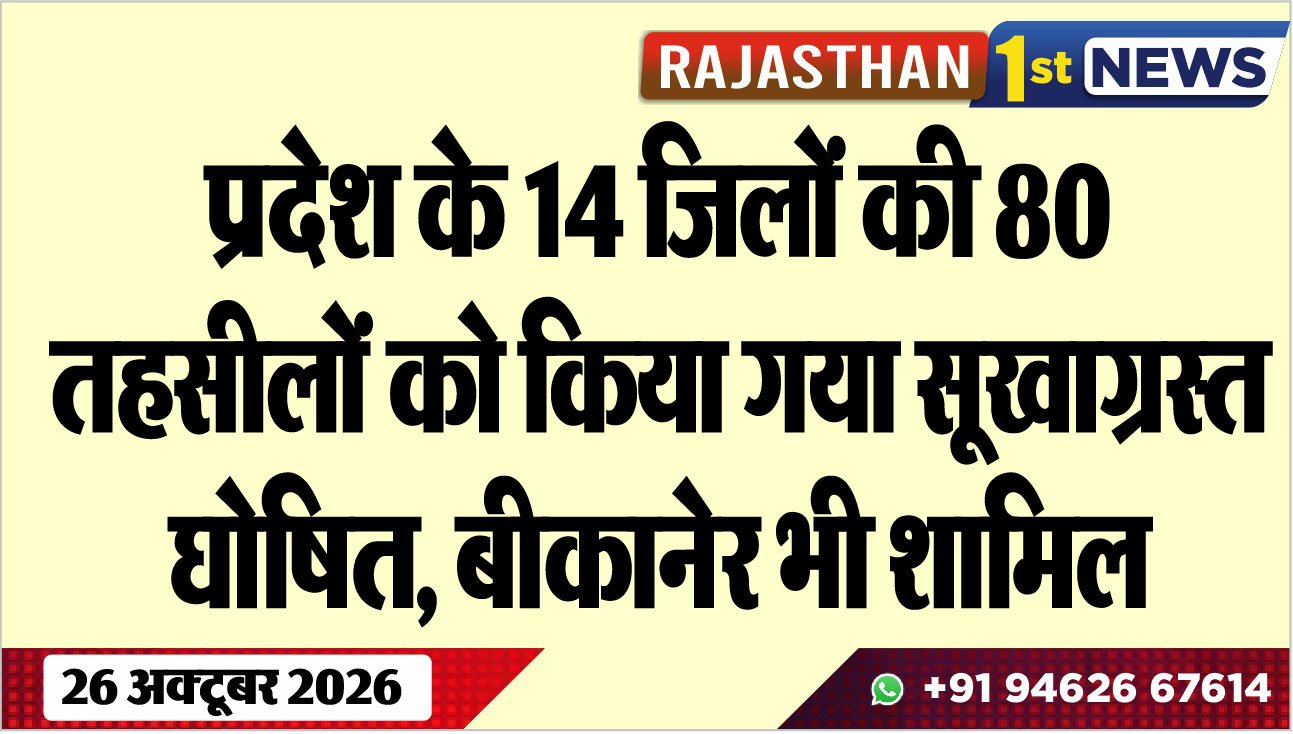 प्रदेश के 14 जिलों की 80 तहसीलों को किया गया सूखाग्रस्त घोषित, बीकानेर भी शामिल