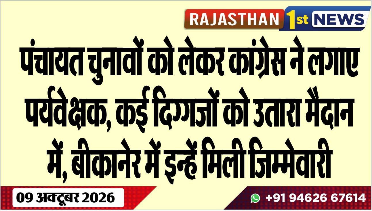 पंचायत चुनावों को लेकर कांगे्रस ने लगाए पर्यवेक्षक, कई दिग्गजों को उतारा मैदान में, बीकानेर में इन्हें मिली जिम्मेवारी