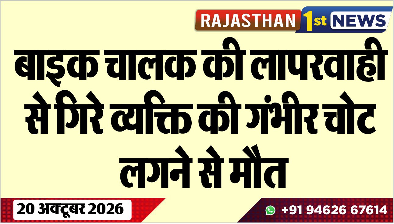 बाइक चालक की लापरवाही से गिरे व्यक्ति की गंभीर चोट लगने से मौत